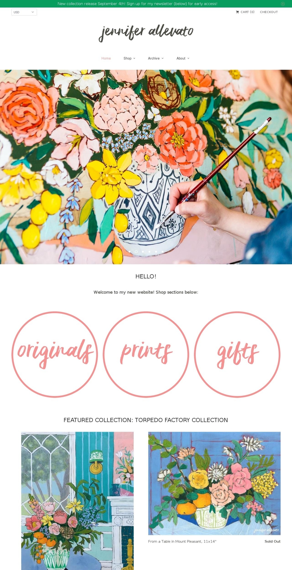 jenniferallevato.com — Shopify storefront screenshot