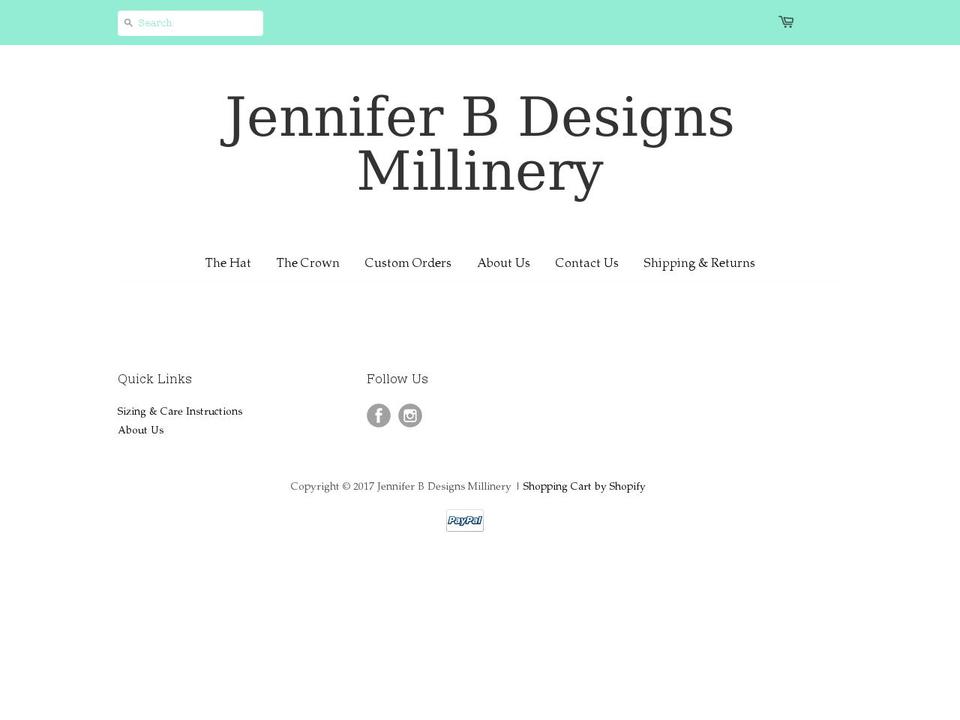 jenniferbdesignsmillinery.com shopify website screenshot