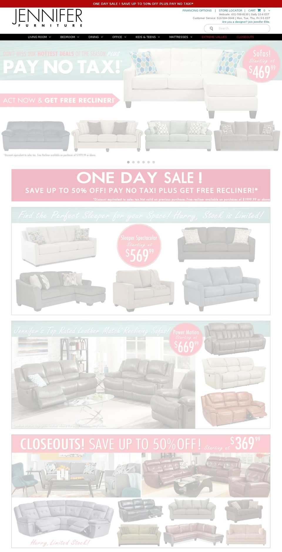 No Tax Shopify theme site example jenniferconvertibles.com