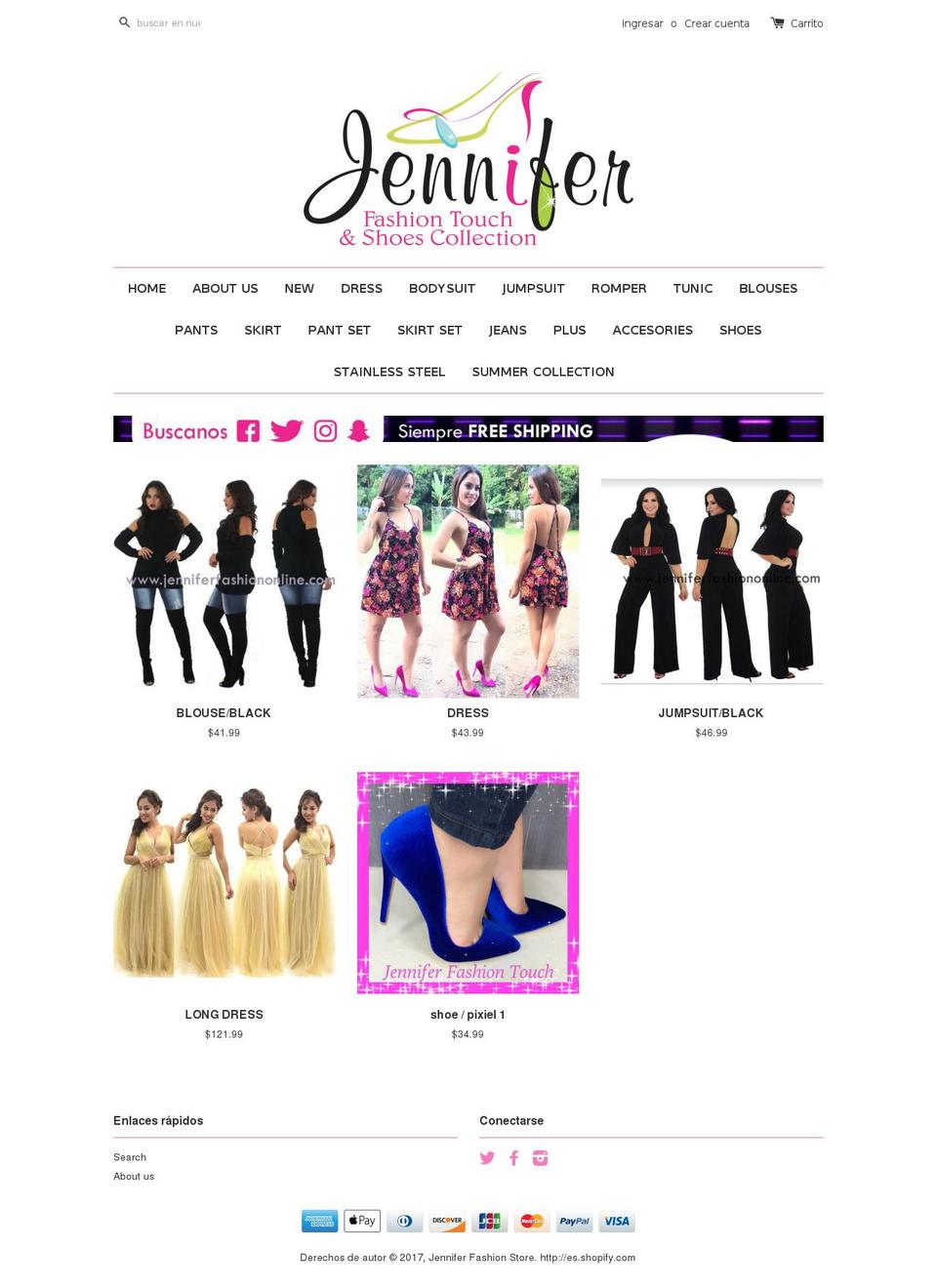 jenniferfashiononline.com shopify website screenshot