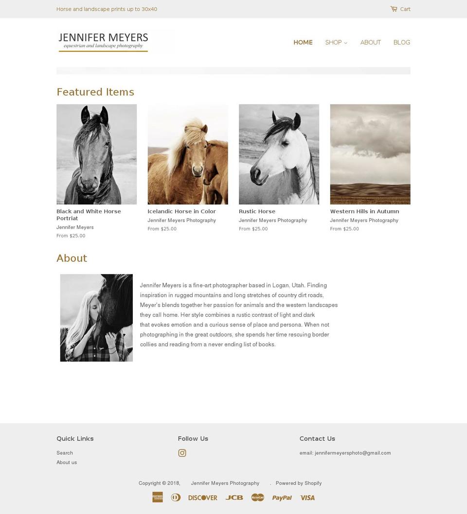 jennifermeyersphoto.com shopify website screenshot