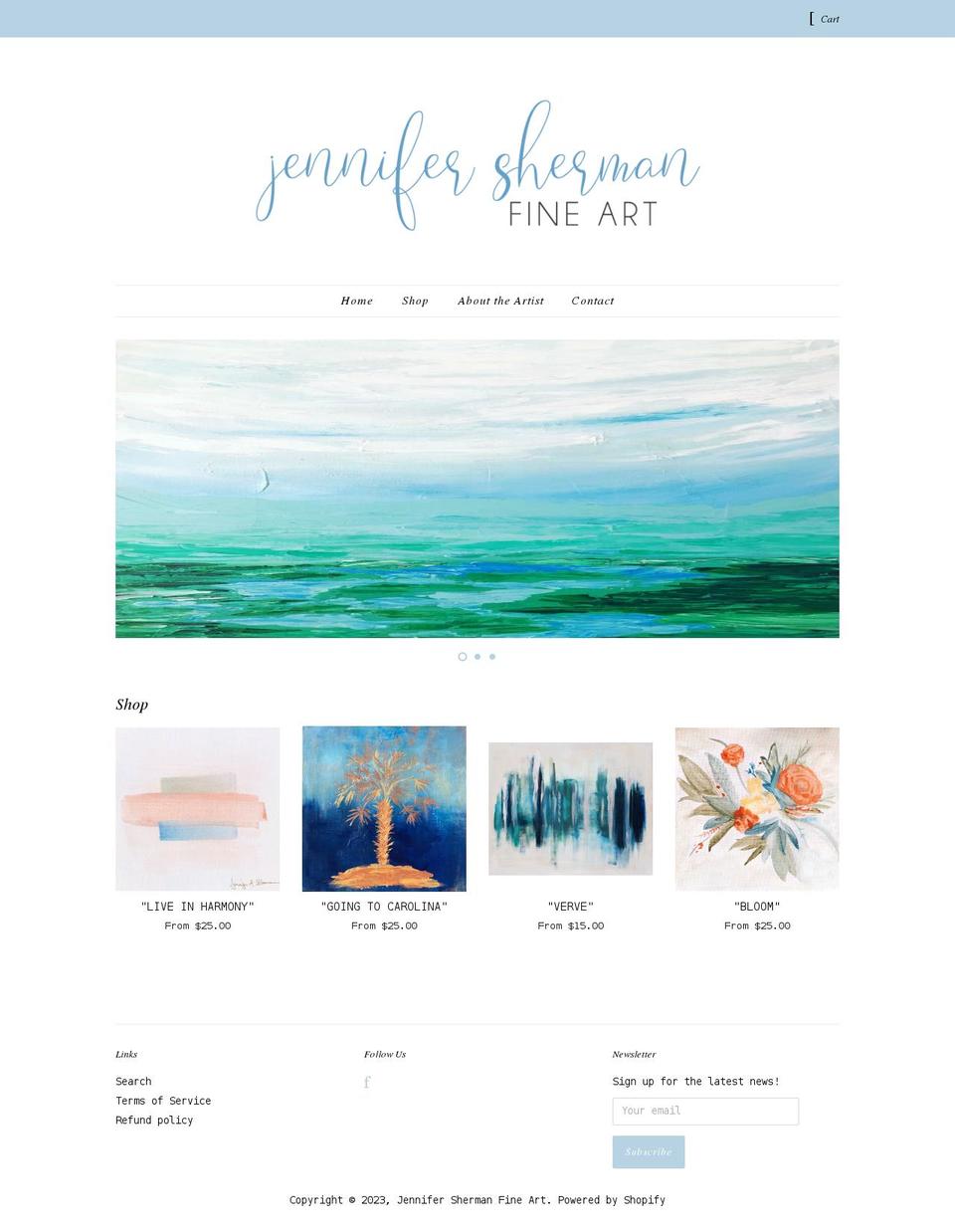 jennifershermanart.com shopify website screenshot