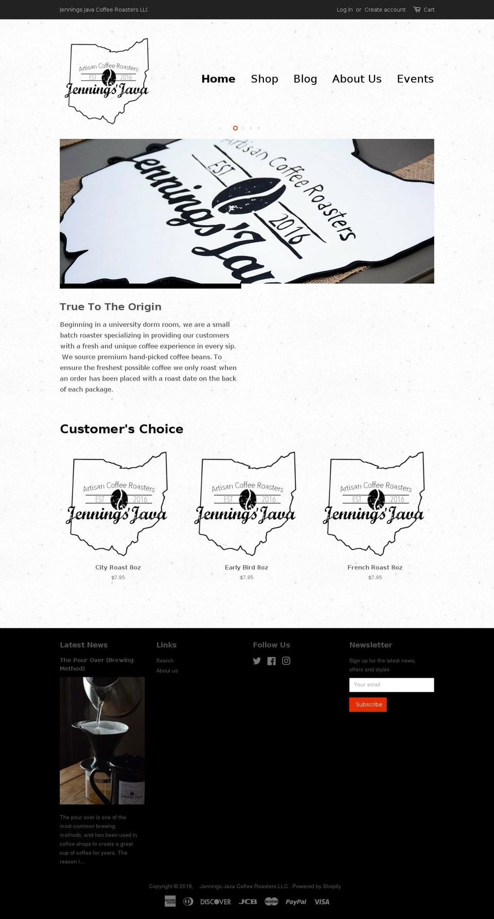 jenningsjava.com — Shopify storefront screenshot