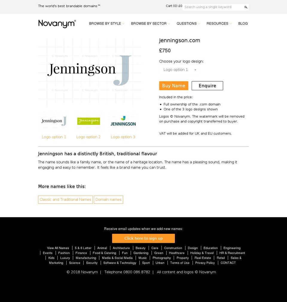 jenningson.com — Shopify storefront screenshot
