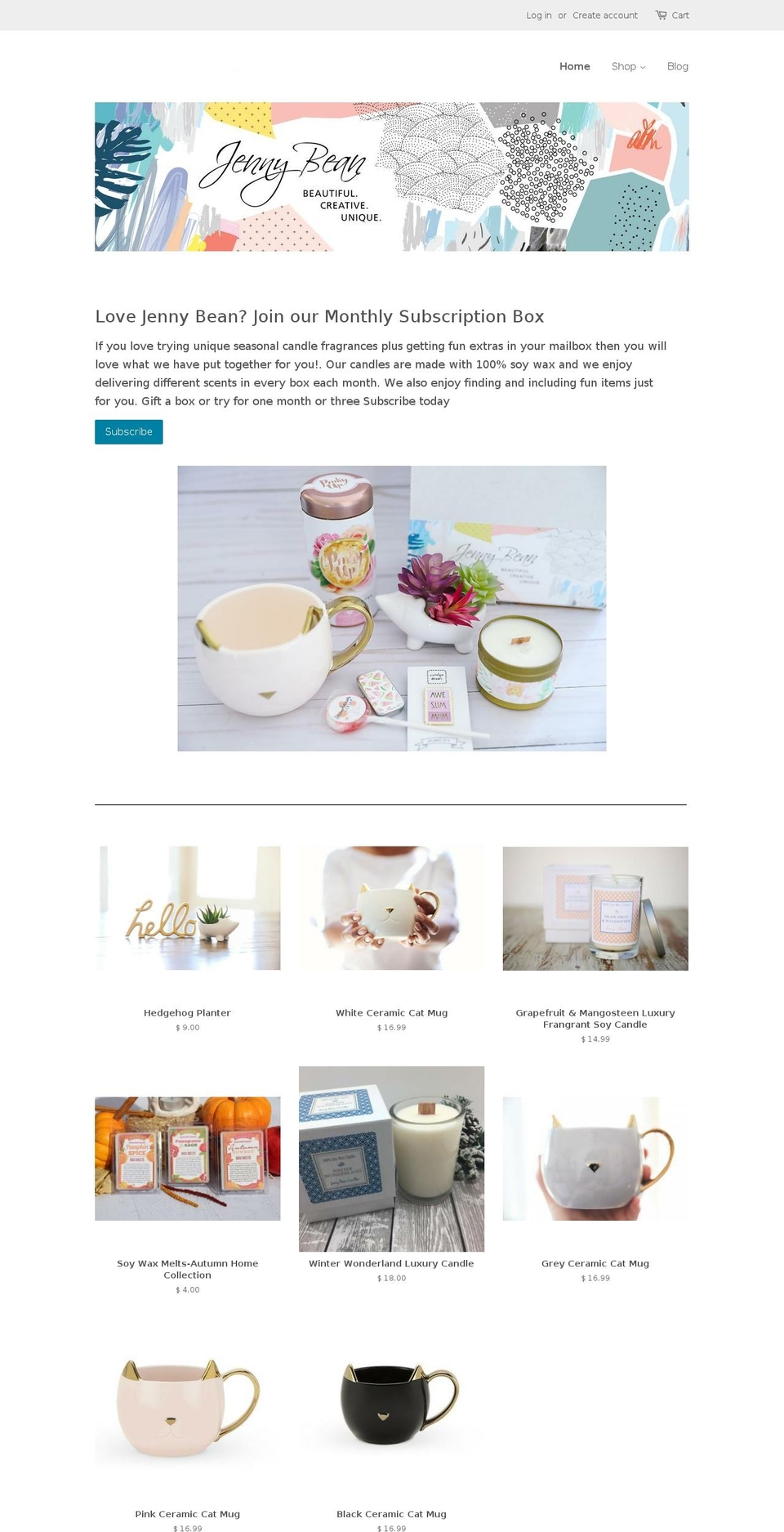 jennybeancandles.com shopify website screenshot