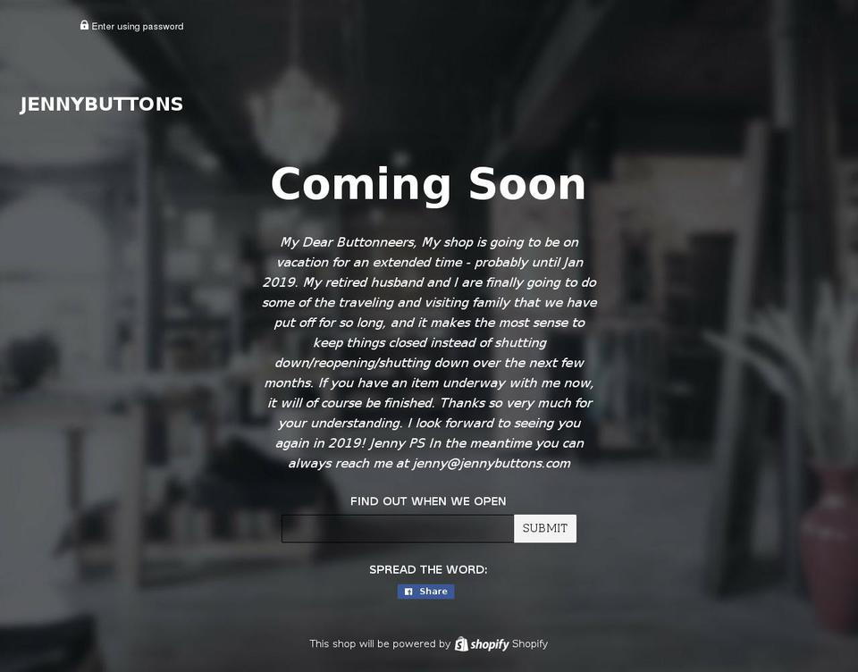 jennybuttons.com — Shopify storefront screenshot