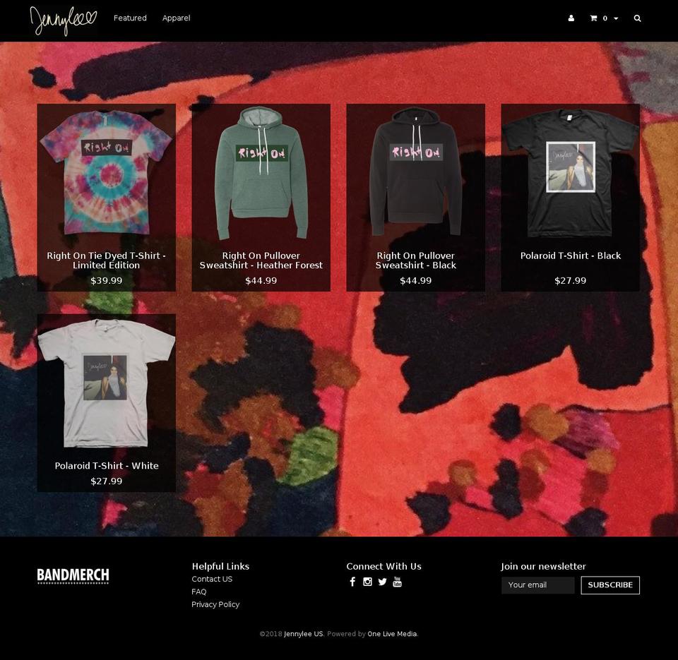 jennyleeofficialmerch.com — Shopify storefront screenshot