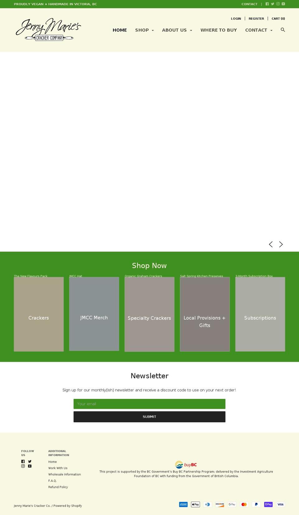 jennymariescrackers.com shopify website screenshot