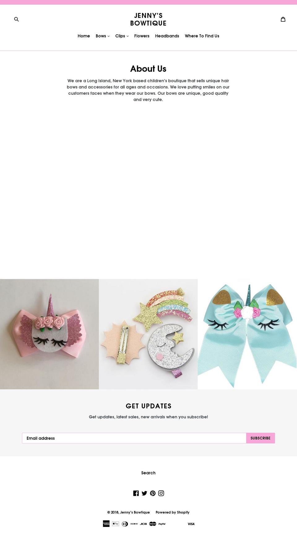 jennysbowtique.com — Shopify storefront screenshot