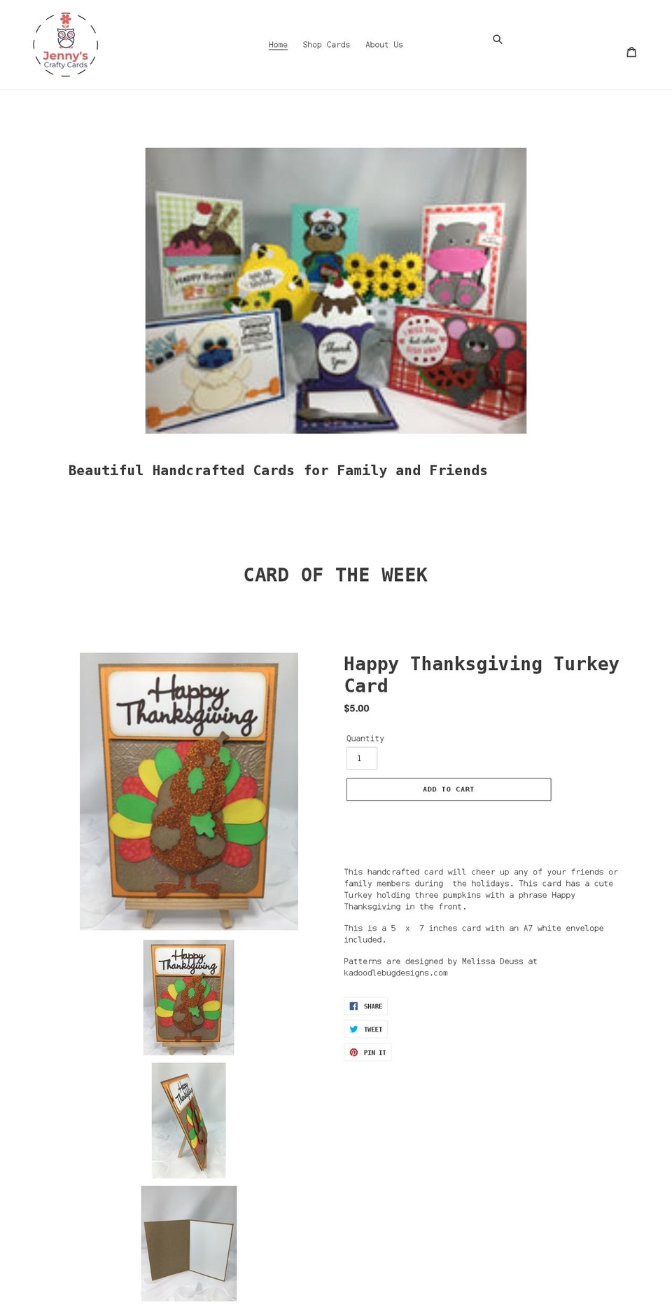 jennyscraftycards.com shopify website screenshot