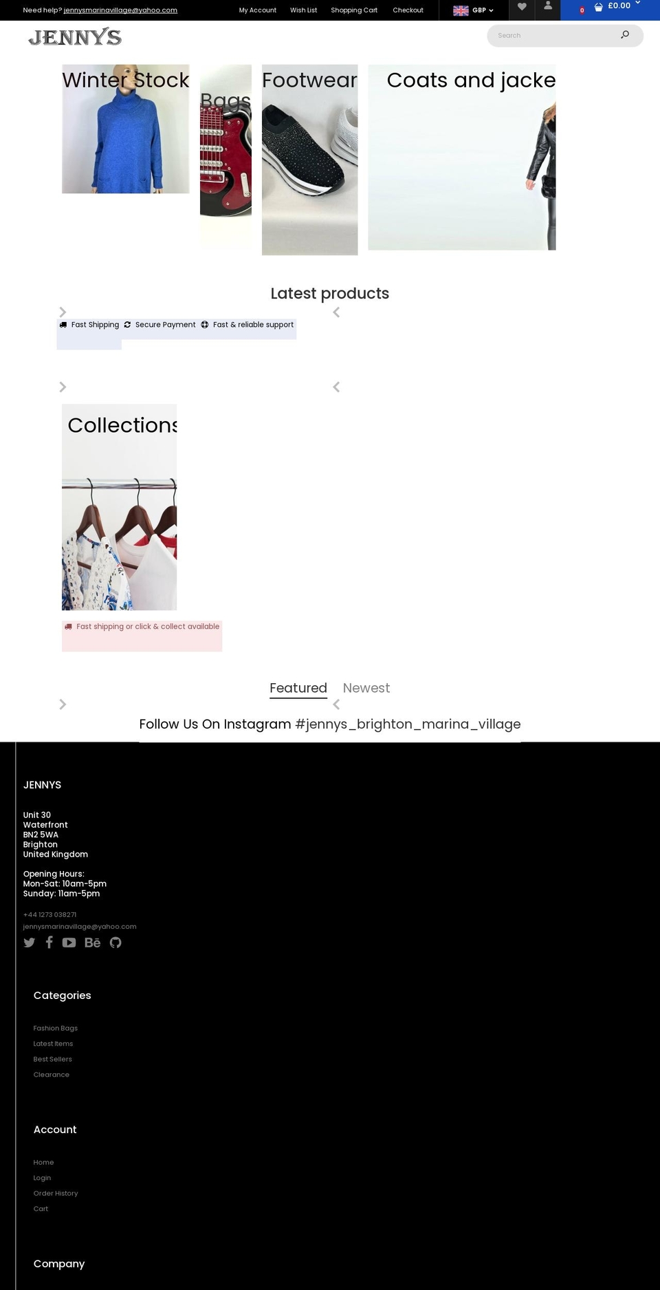 jennysfashionshop.co.uk shopify website screenshot
