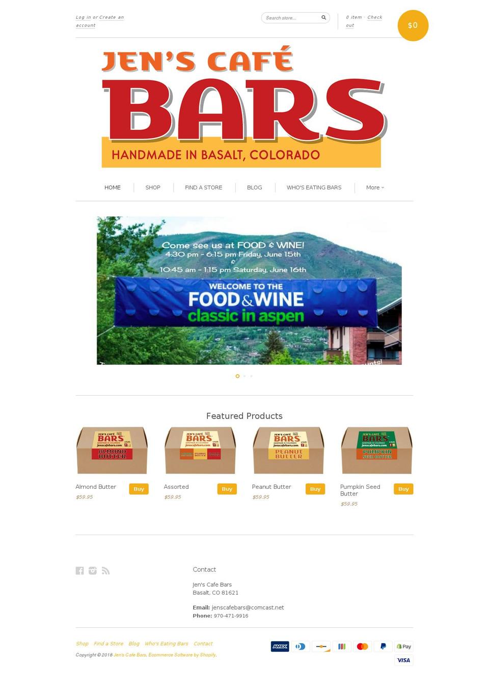 jenscafebars.com shopify website screenshot