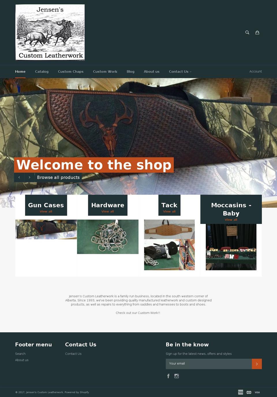 jensenscustomleatherwork.com shopify website screenshot