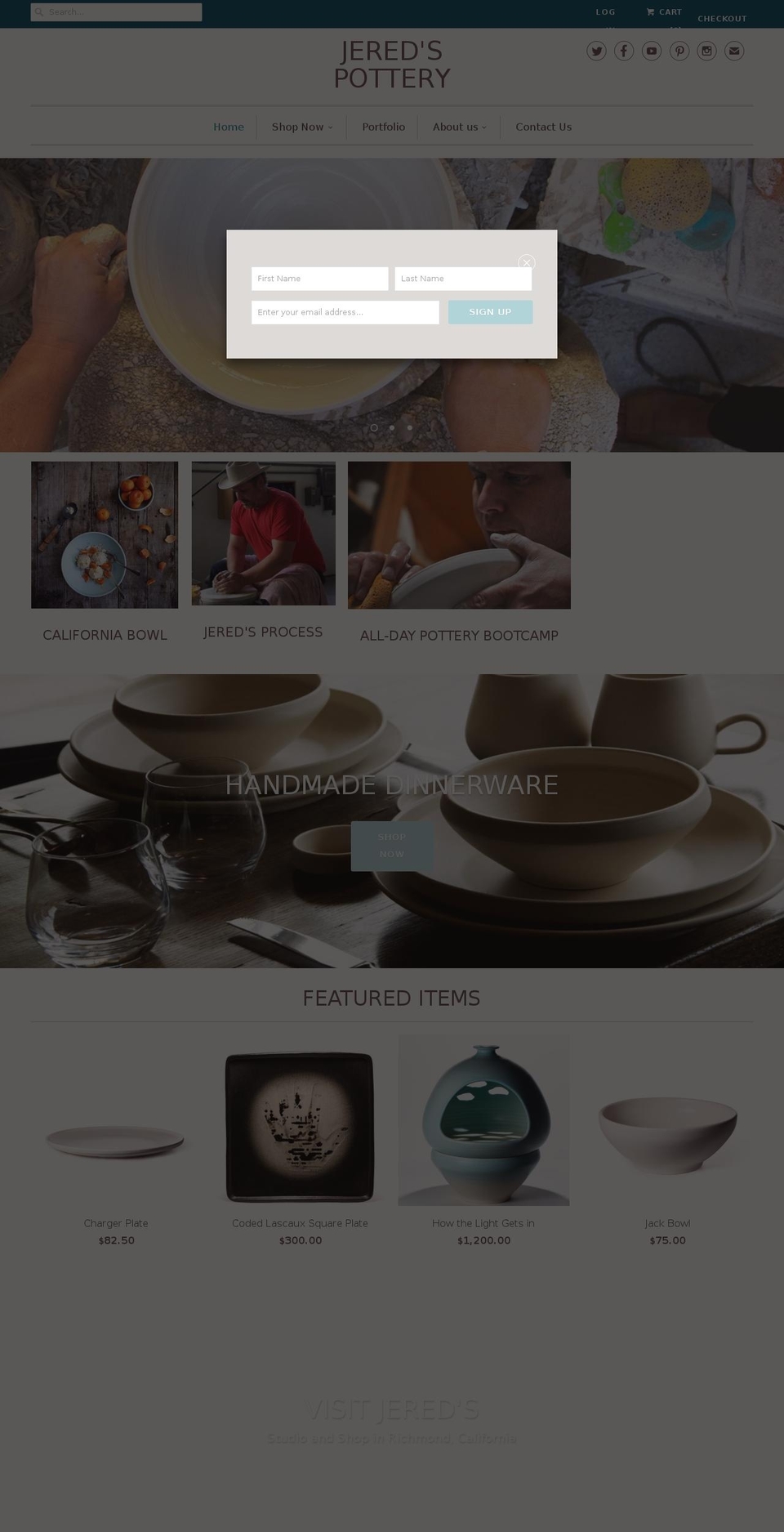 jeredspottery.com shopify website screenshot