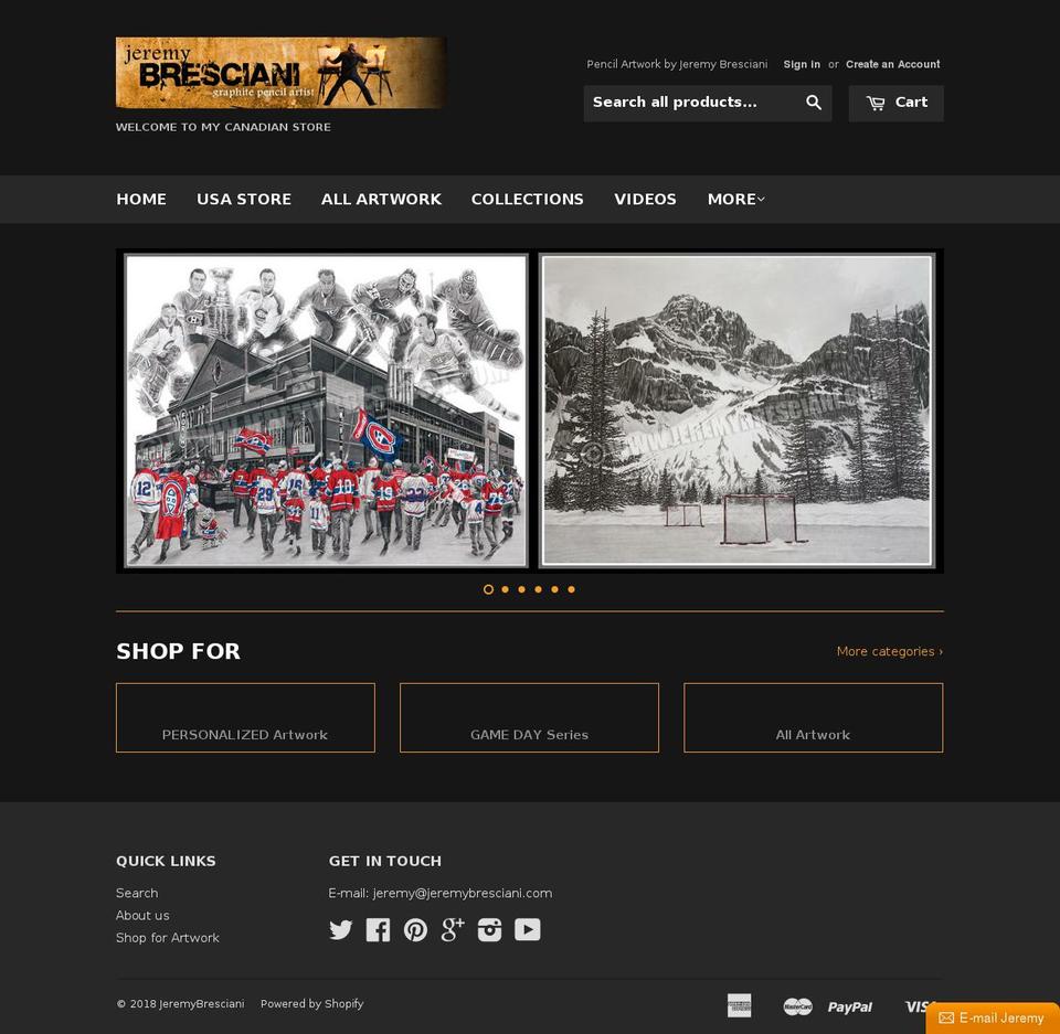 jeremybrescianiart.ca shopify website screenshot