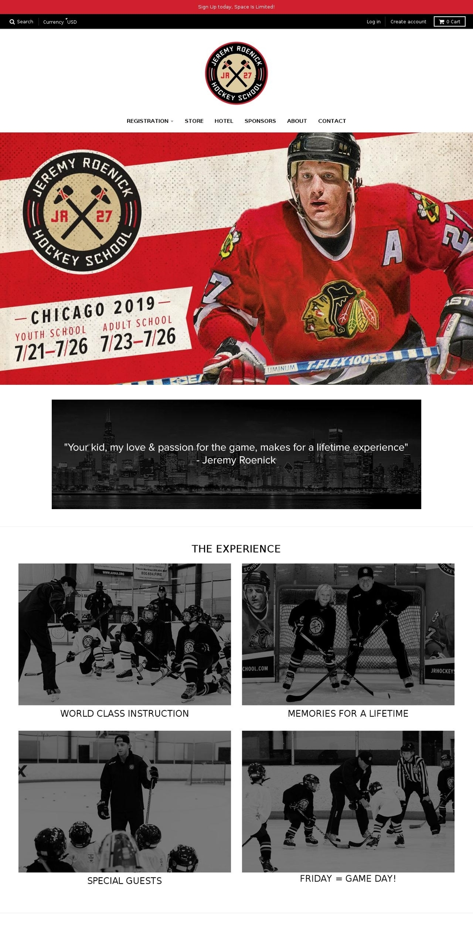 jeremyroenickhockeyschool.com — Shopify storefront screenshot