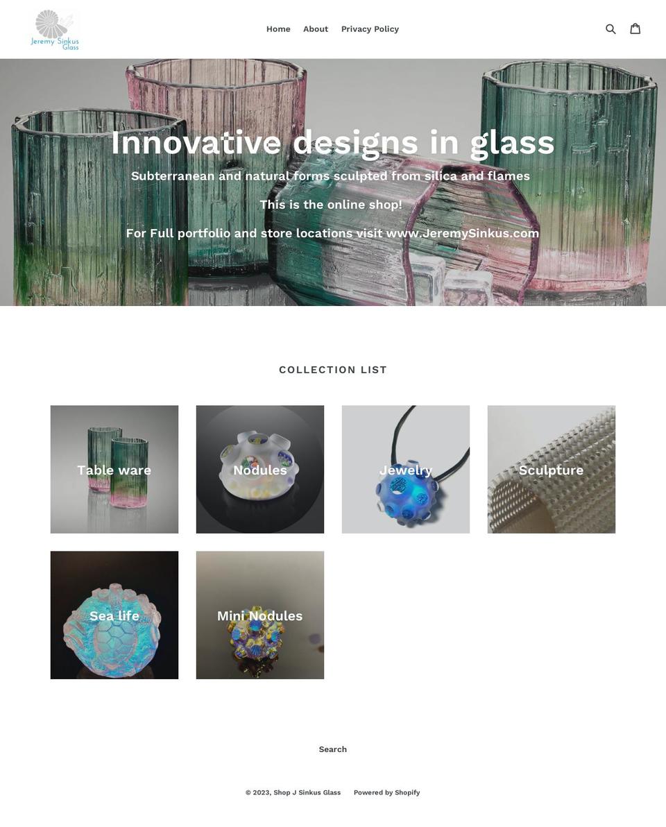 jeremysinkusglass.com shopify website screenshot