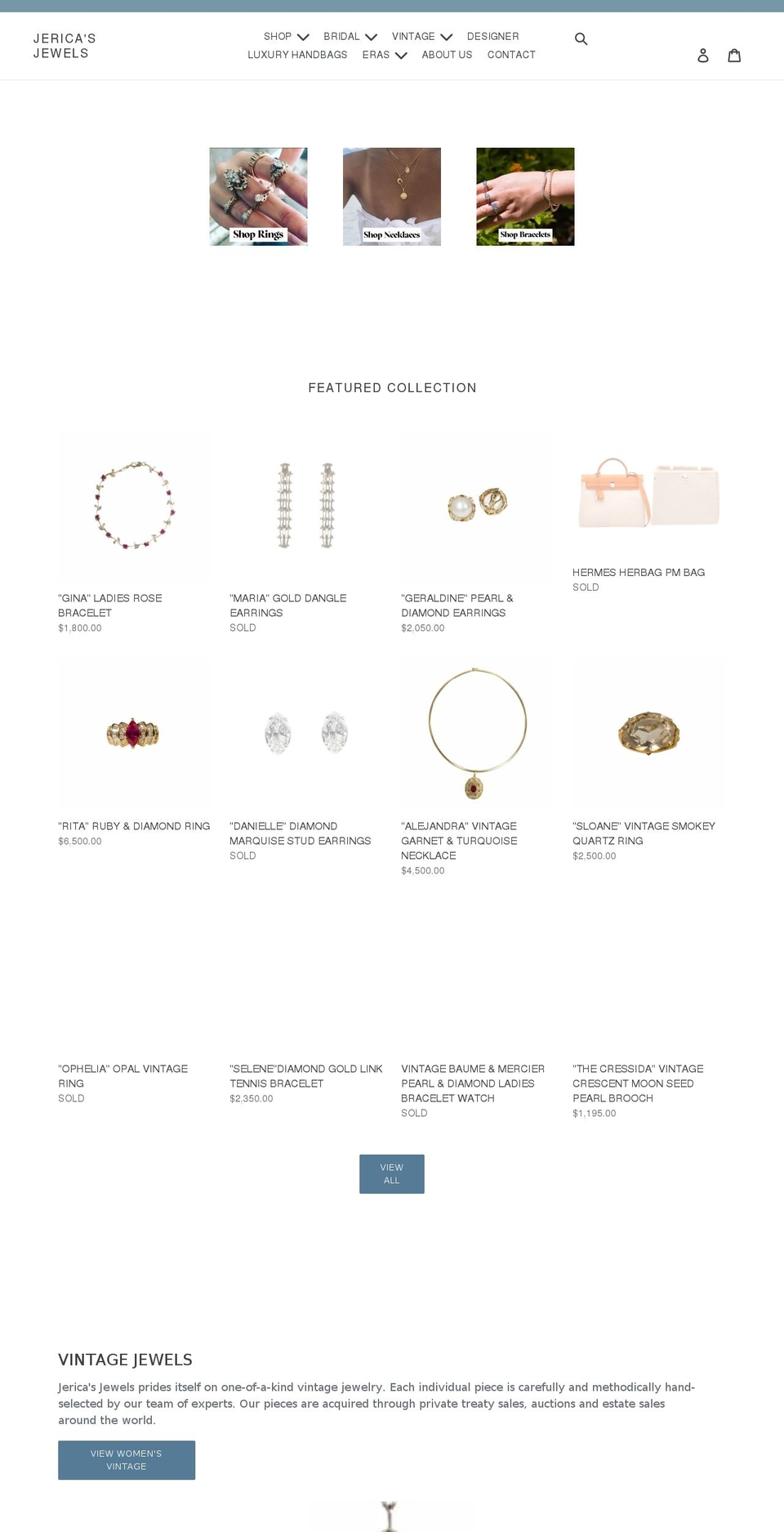 jericasjewels.com shopify website screenshot