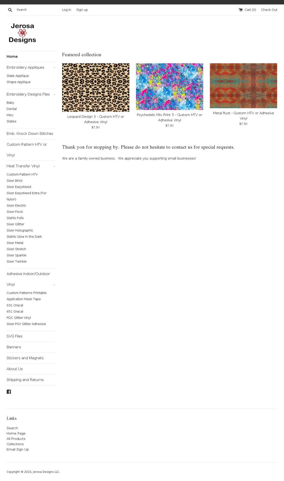 jerosadesigns.com shopify website screenshot