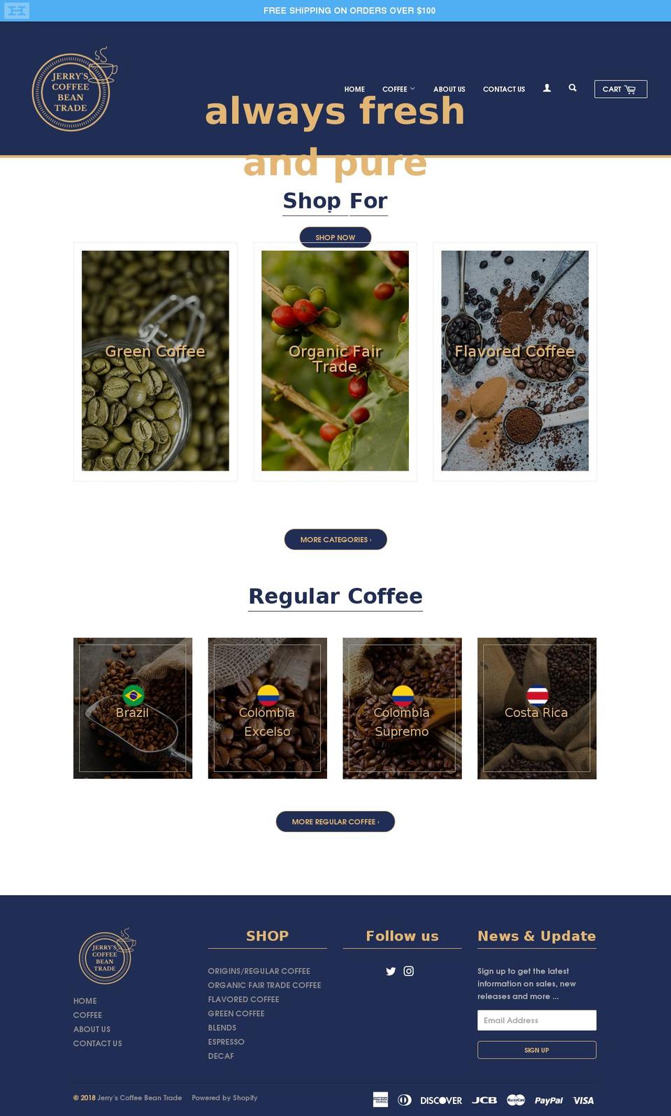 Apolo Shopify theme site example jerryscoffeebeantrade.com