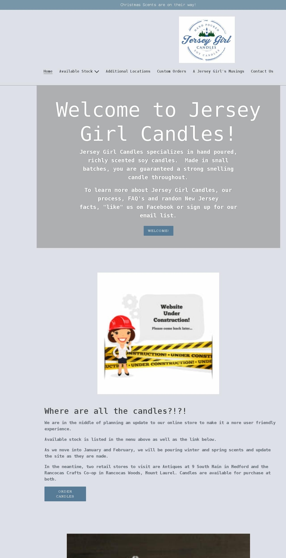 jerseygirlcandles.com shopify website screenshot
