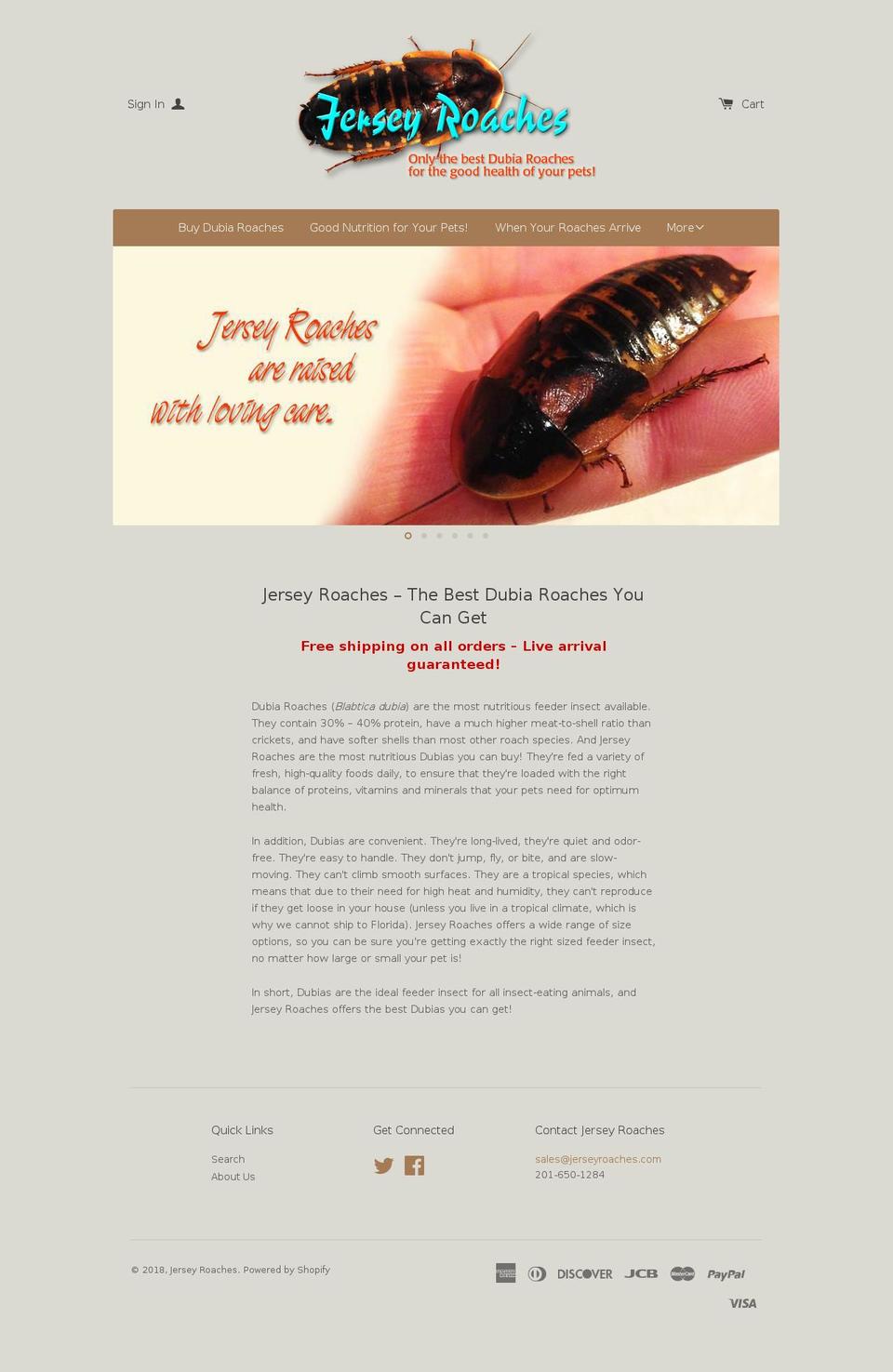 jerseyroaches.com shopify website screenshot