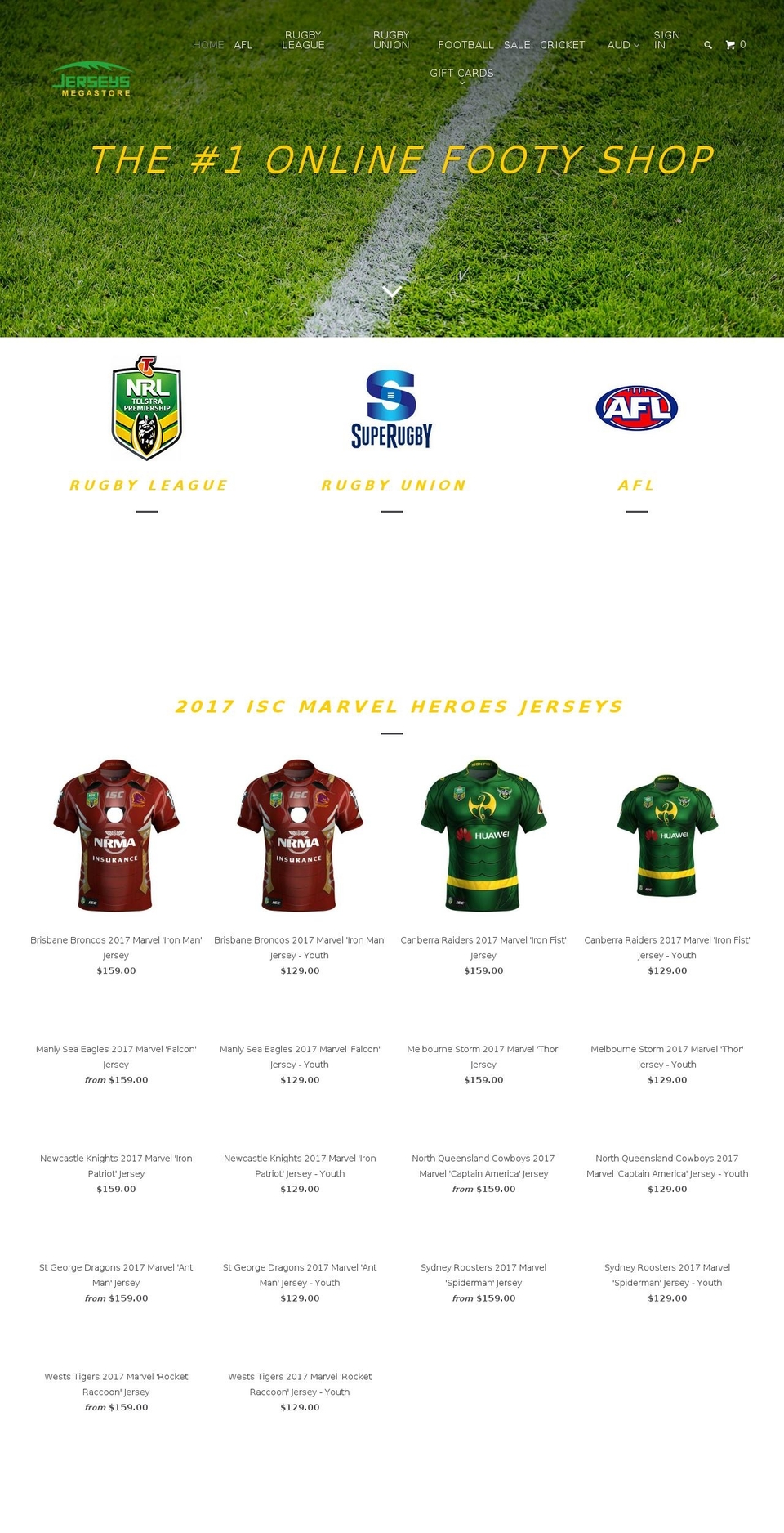 jerseys.com.au shopify website screenshot