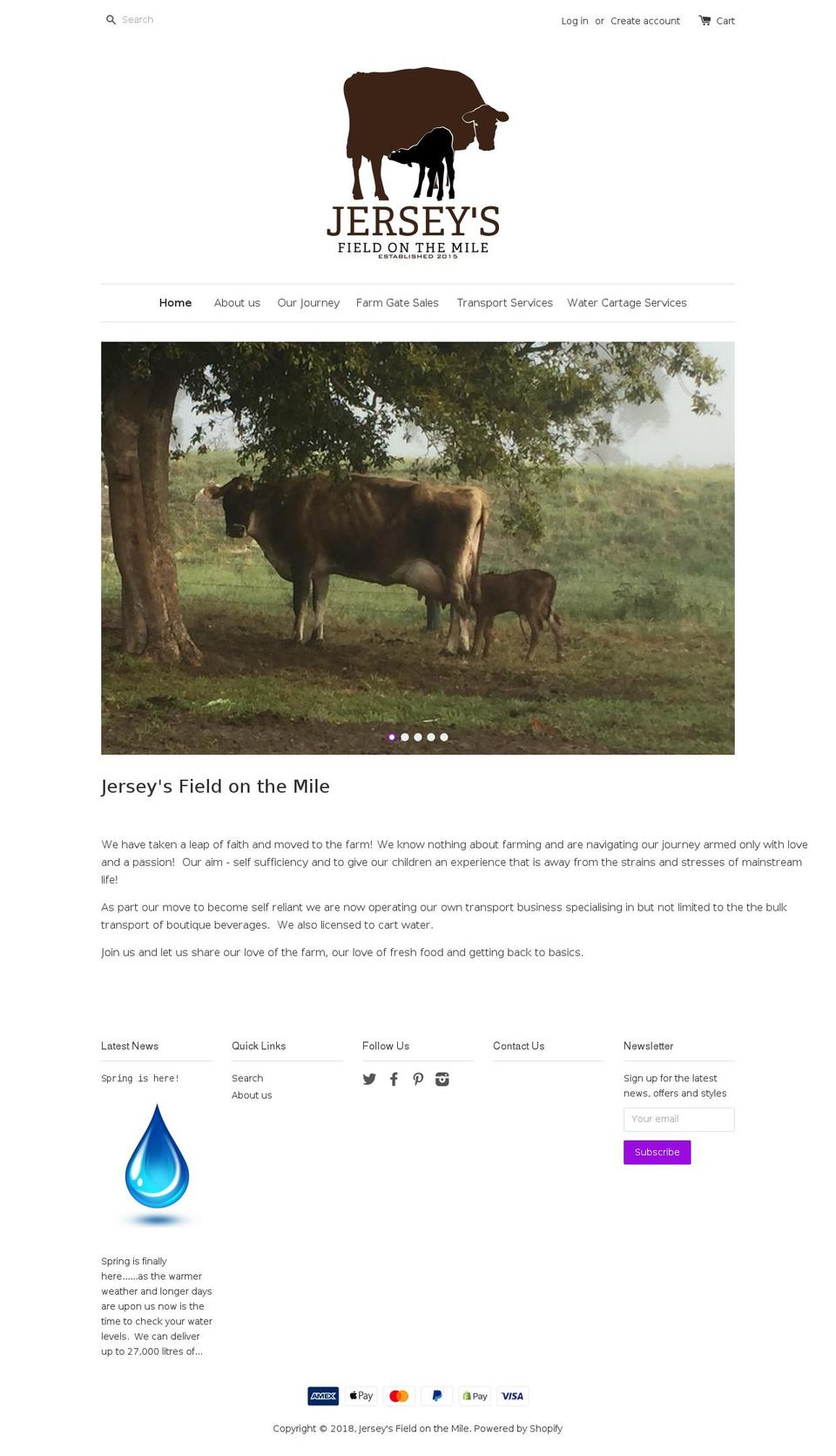 jerseysfieldonthemile.com — Shopify storefront screenshot