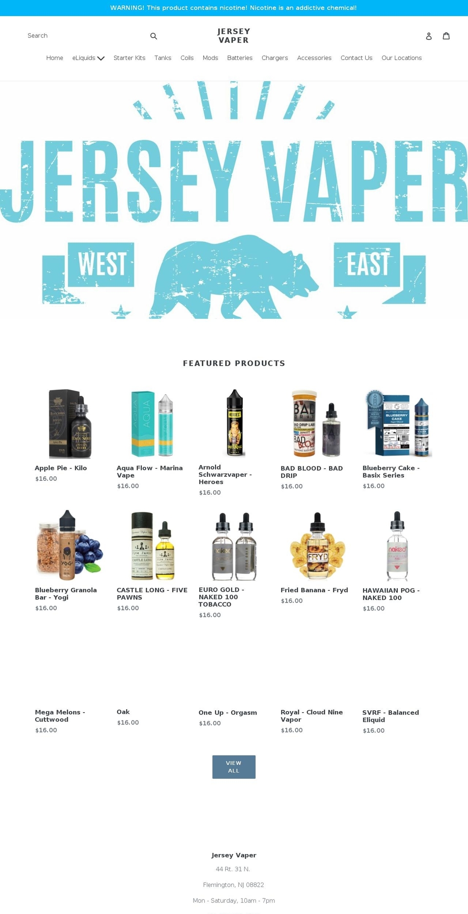 jerseyvaper.com — Shopify storefront screenshot