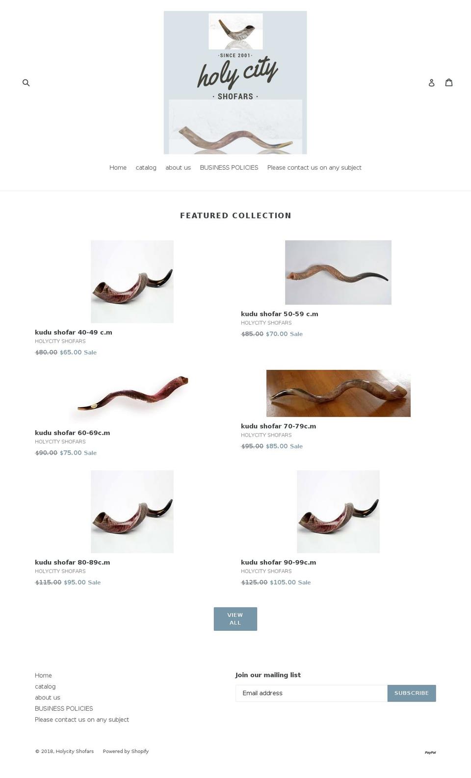 jerusalemshofars.com — Shopify storefront screenshot