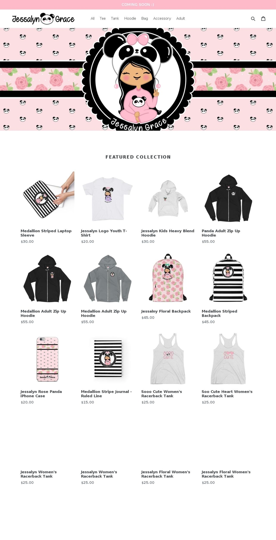 jessalyngrace.com shopify website screenshot