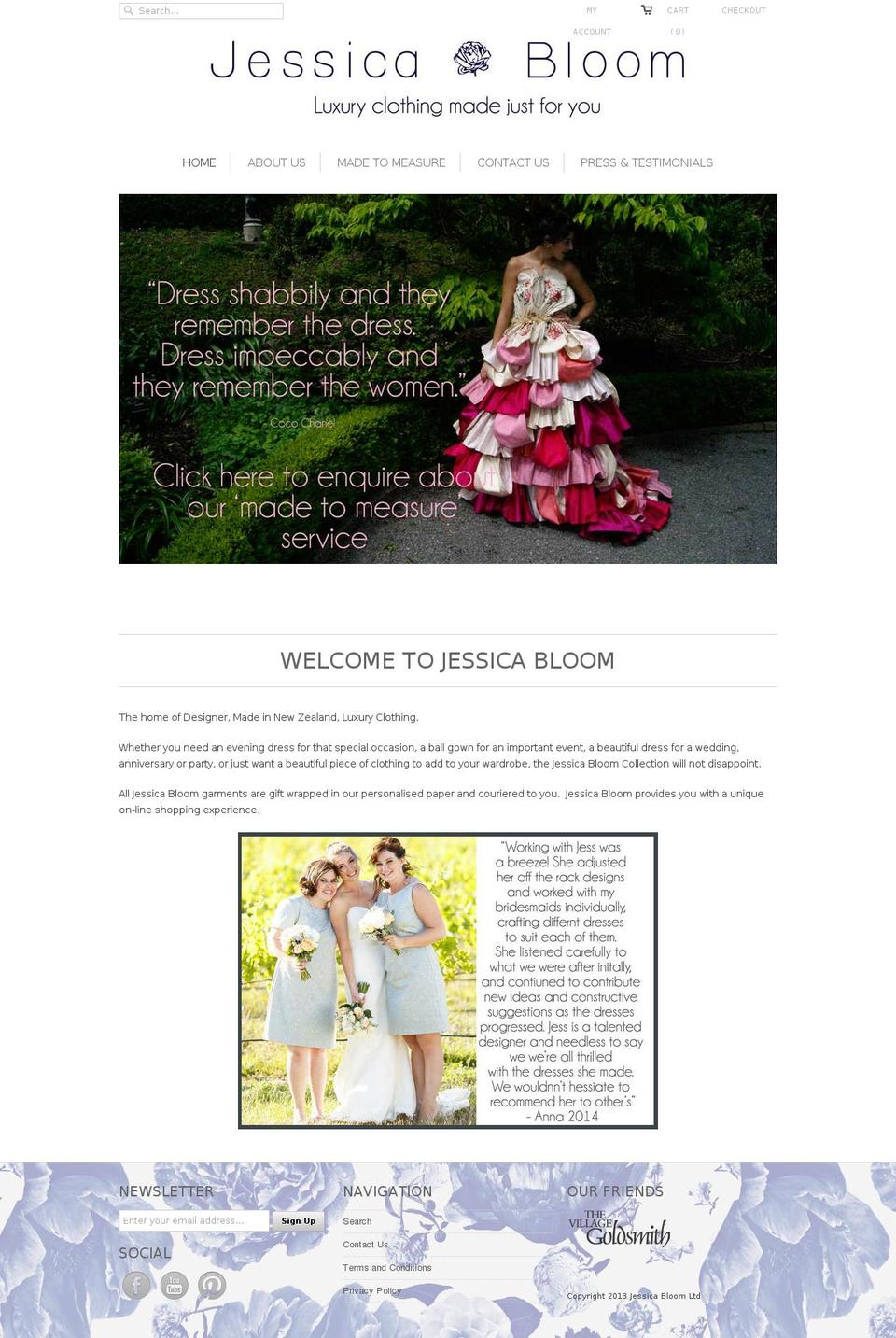 jessicabloomcouture.co.nz shopify website screenshot