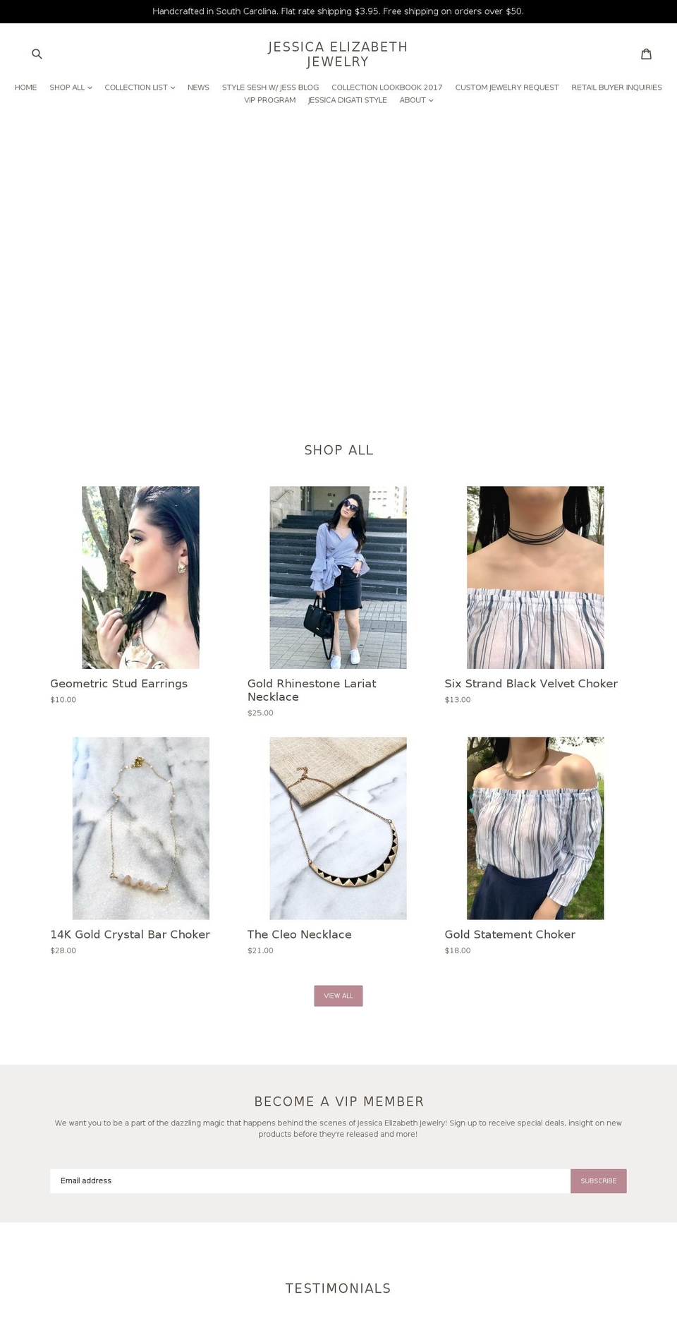 jessicaelizabethjewelry.com — Shopify storefront screenshot