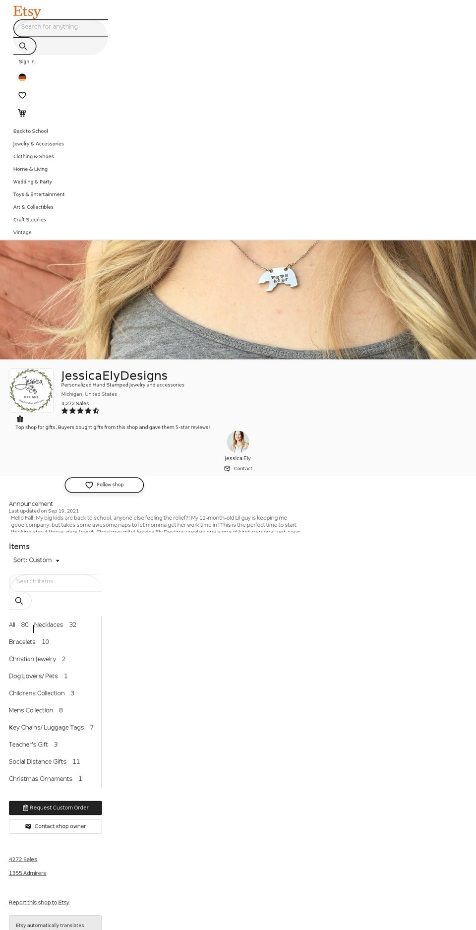 jessicaelydesigns.com — Shopify storefront screenshot