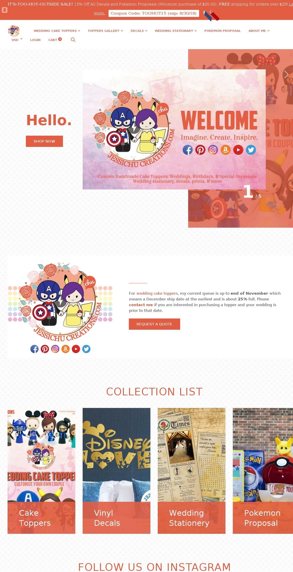 Main Page Shopify theme site example jessichucreations.com