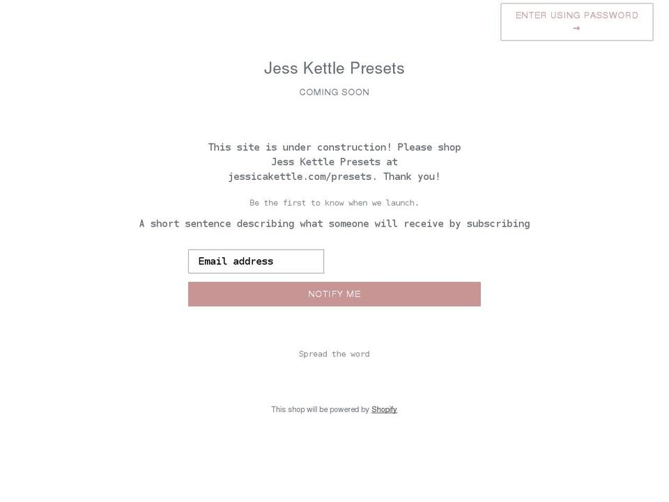 jesskettlepresets.com shopify website screenshot