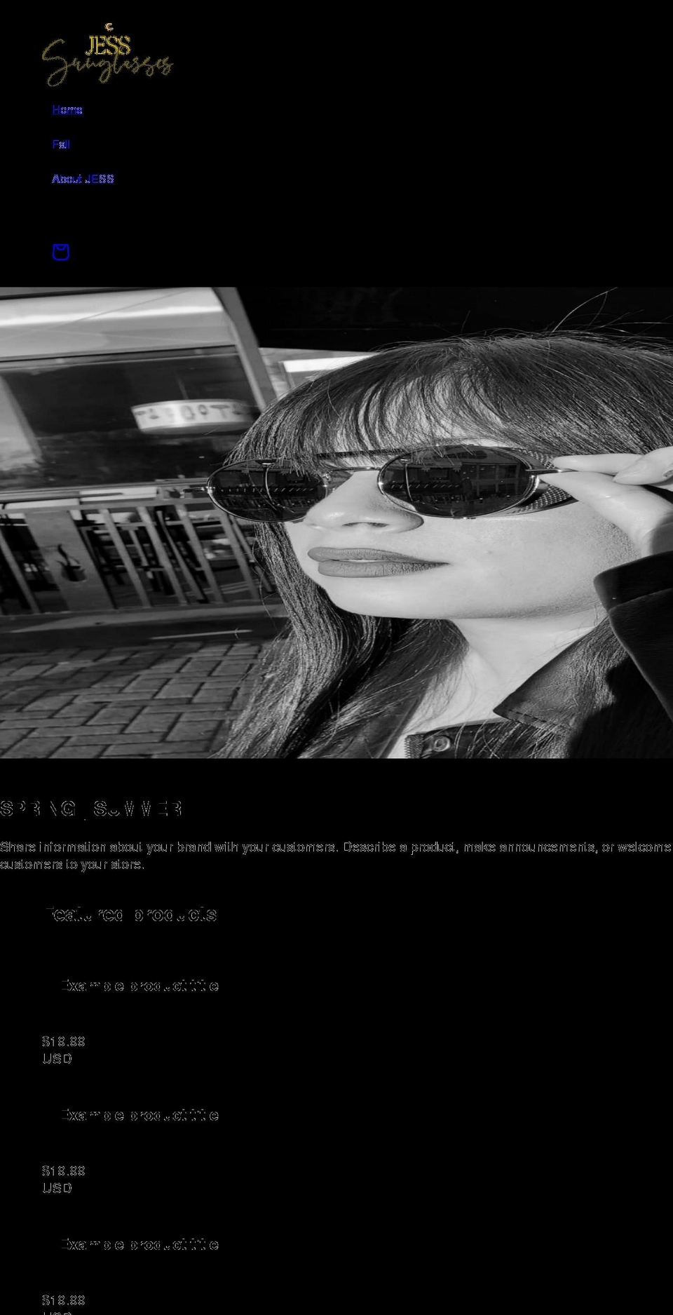 jesssunglasses.com shopify website screenshot