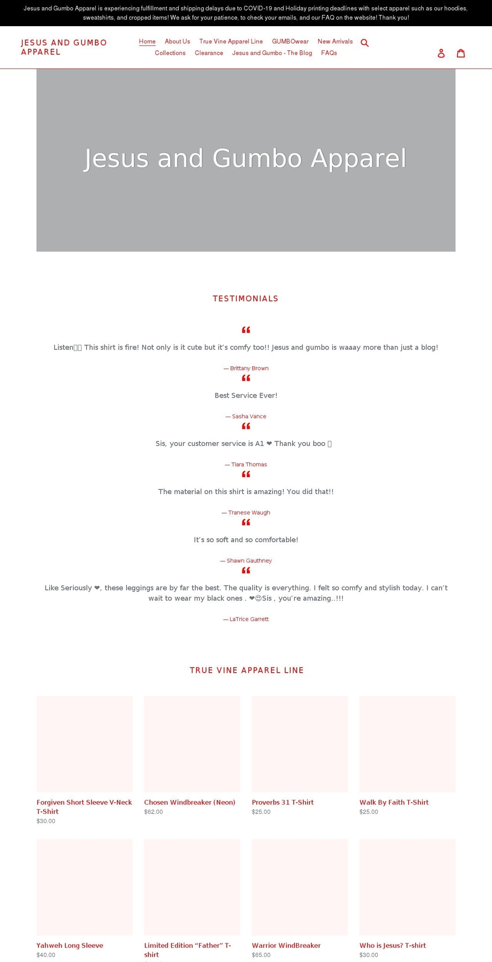 jesusandgumboapparel.com shopify website screenshot