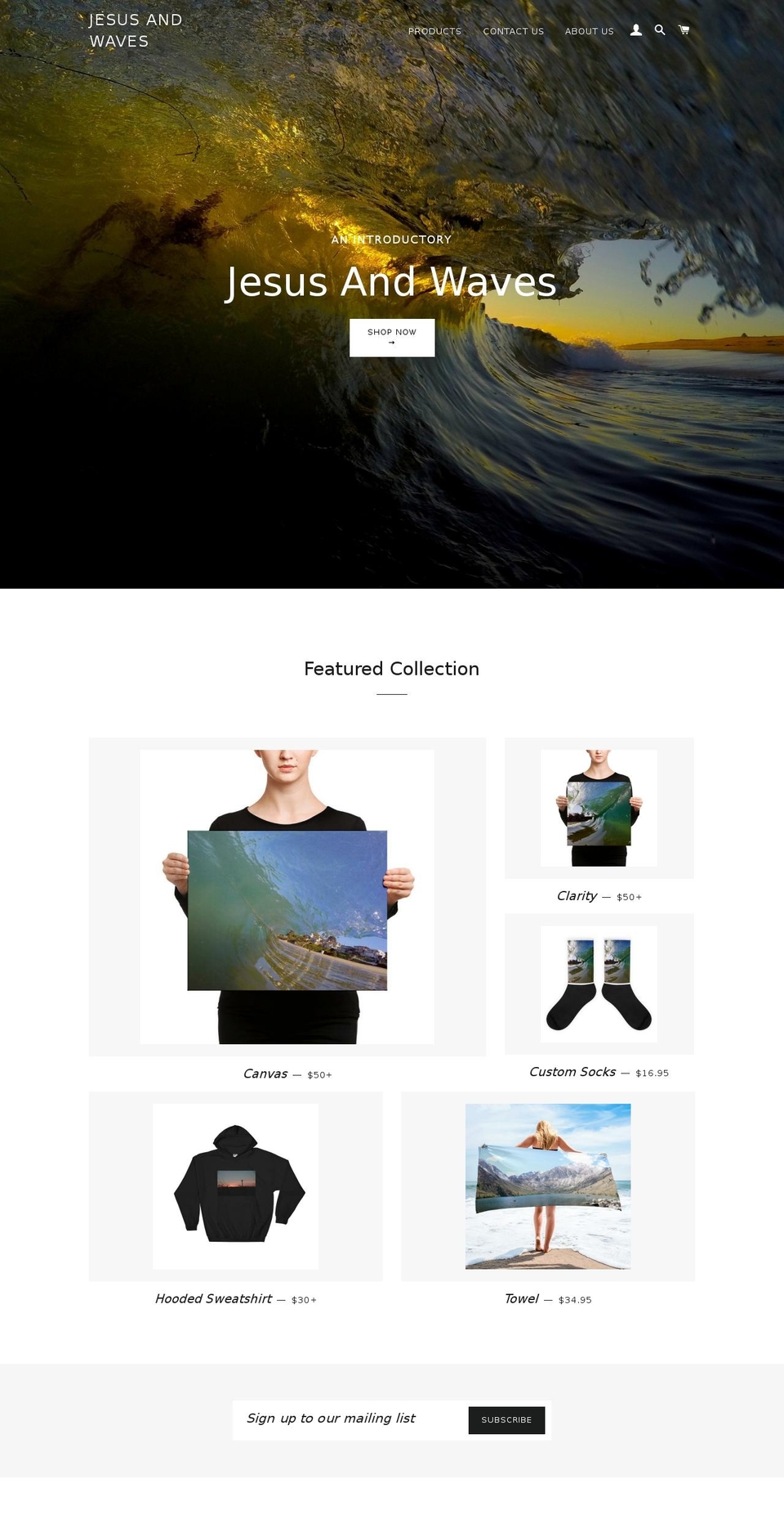jesusandwaves.com — Shopify storefront screenshot