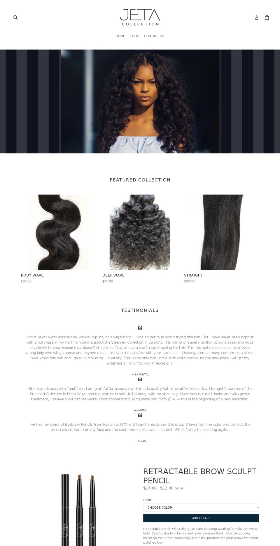 jetacollection.com — Shopify storefront screenshot