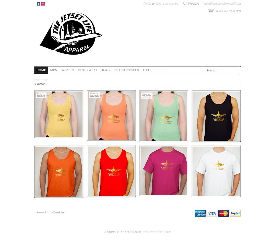 jetsetlifeapparel.com shopify website screenshot