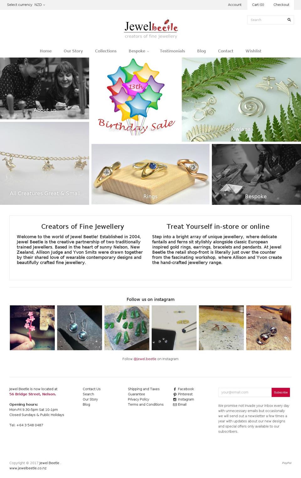 Avone Shopify theme site example jewelbeetle.co.nz