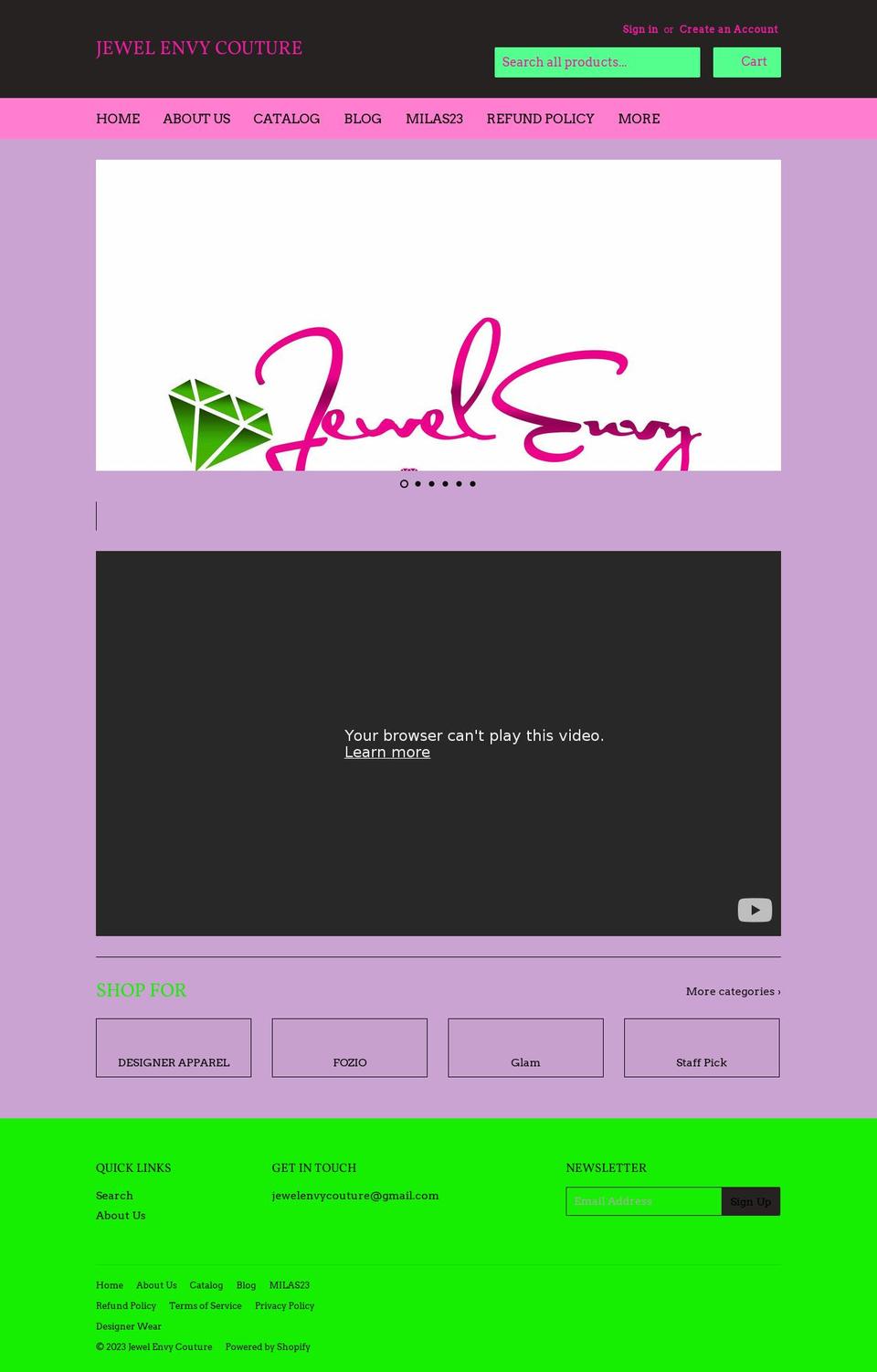jewelenvycouture.com shopify website screenshot