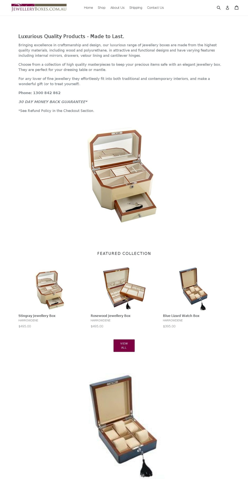 jewelleryboxes.com.au shopify website screenshot