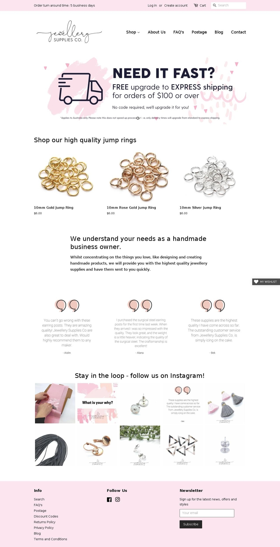 jewellerysuppliesco.com shopify website screenshot