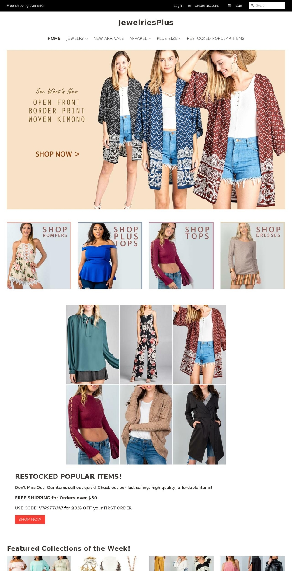 jewelriesplus.com — Shopify storefront screenshot