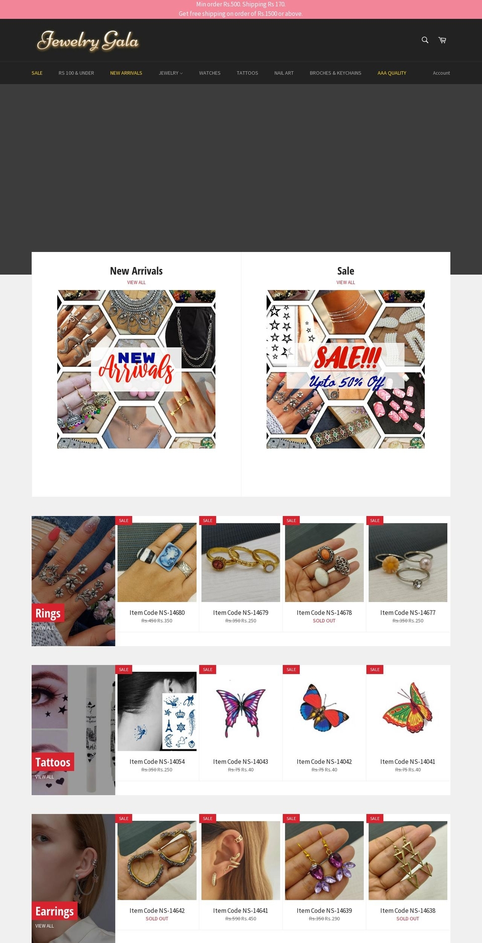 jewelry-gala.com — Shopify storefront screenshot