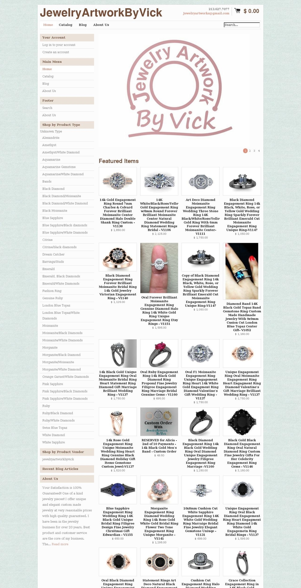 jewelryartworkbyvick.com shopify website screenshot