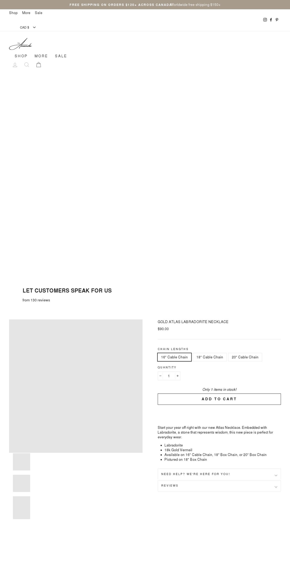 jewelrybyamanda.ca shopify website screenshot