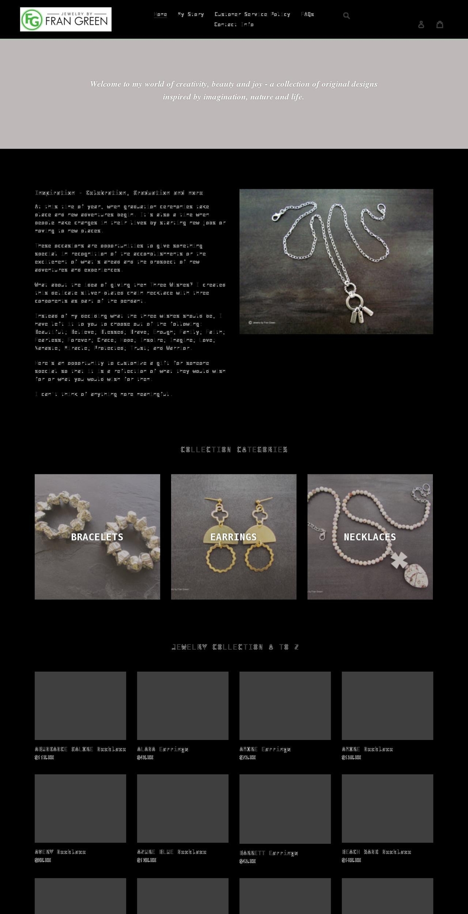 jewelrybyfrangreen.com shopify website screenshot